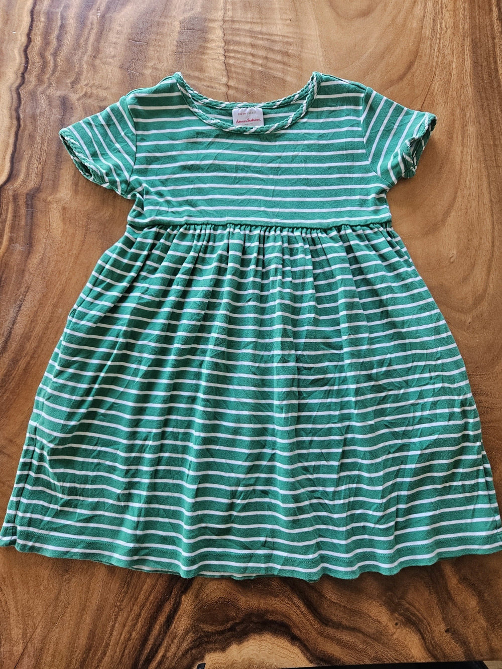 Hanna Andersson Green and White Striped Short Sleeve Dress